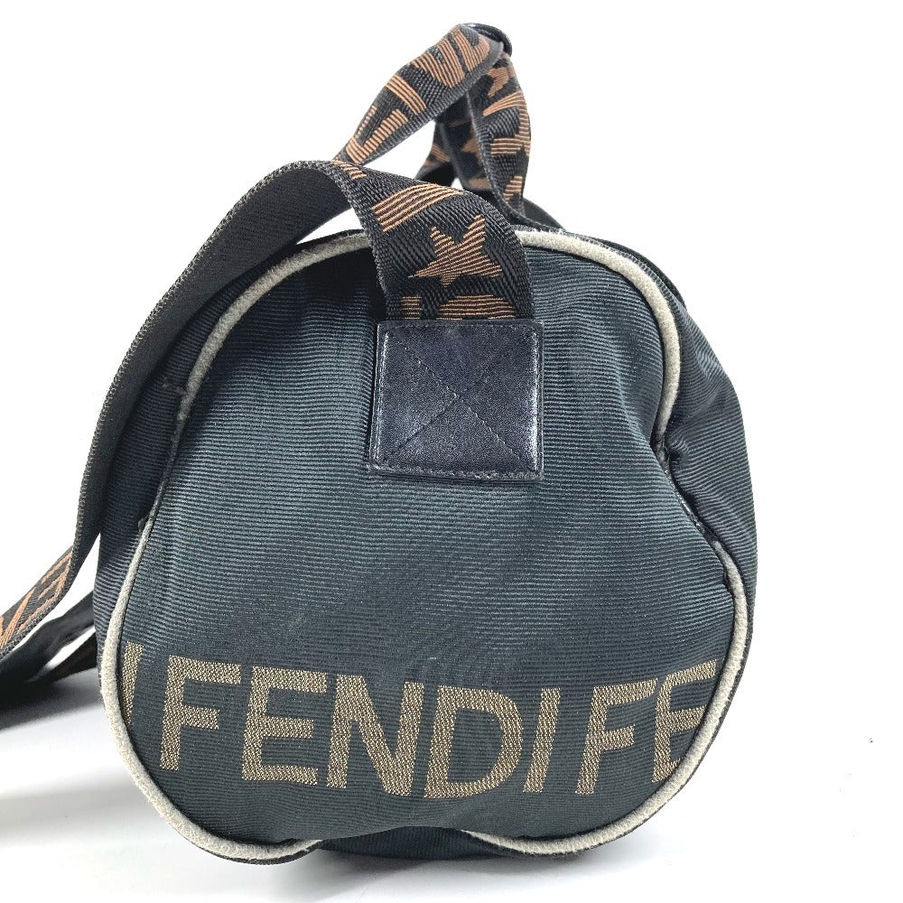 FENDI Vintage Logo Mini Boston Bag, Crossbody Bag, Handbag, Cylinder-shaped Shoulder Bag, Nylon, Unisex, Black