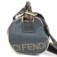 FENDI Vintage Logo Mini Boston Bag, Crossbody Bag, Handbag, Cylinder-shaped Shoulder Bag, Nylon, Unisex, Black