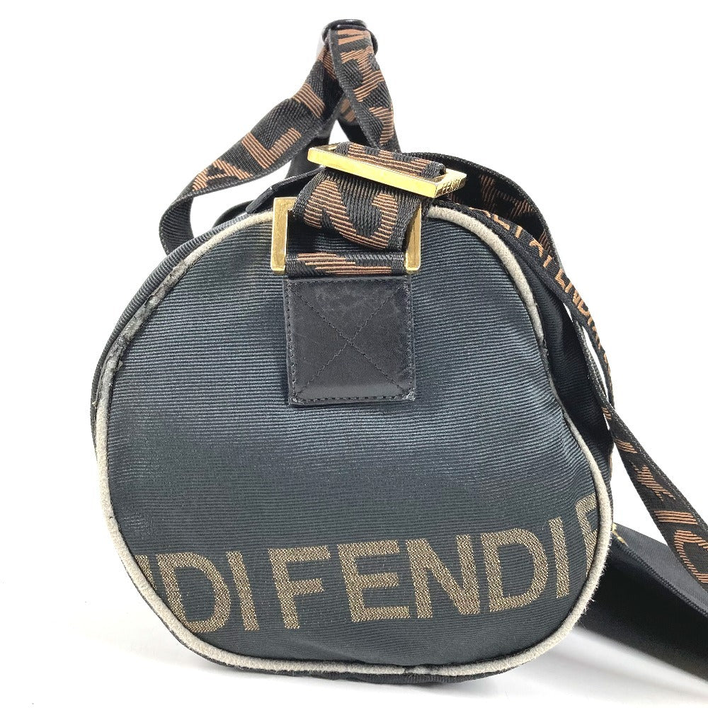 FENDI Vintage Logo Mini Boston Bag, Crossbody Bag, Handbag, Cylinder-shaped Shoulder Bag, Nylon, Unisex, Black