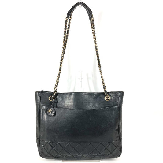 CHANEL ヴィンテージ キルティング マトラッセ Wチェーン カバン 肩掛け トートバッグ チェーンバッグ ショルダーバッグ レザー レディース ブラック