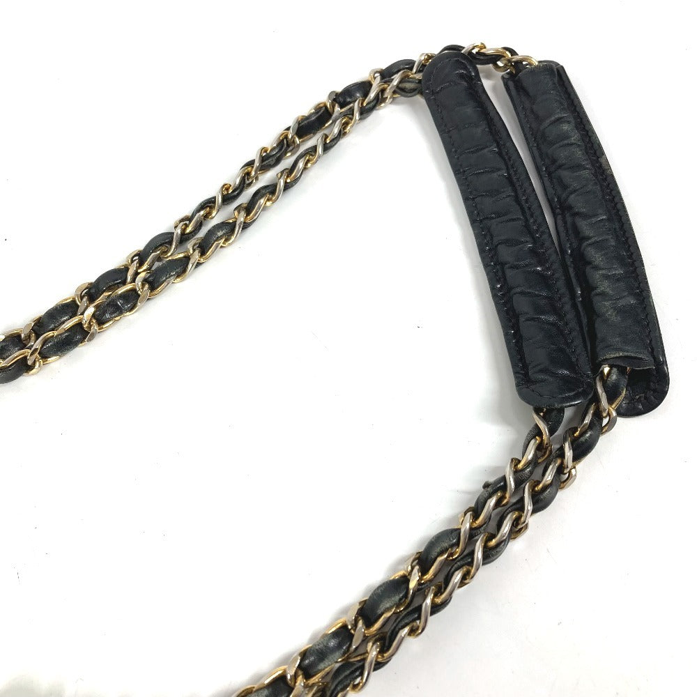 CHANEL Vintage Quilted Matelasse Double Chain Bag Shoulder Tote Bag Chain Bag Shoulder Bag Leather Ladies Black