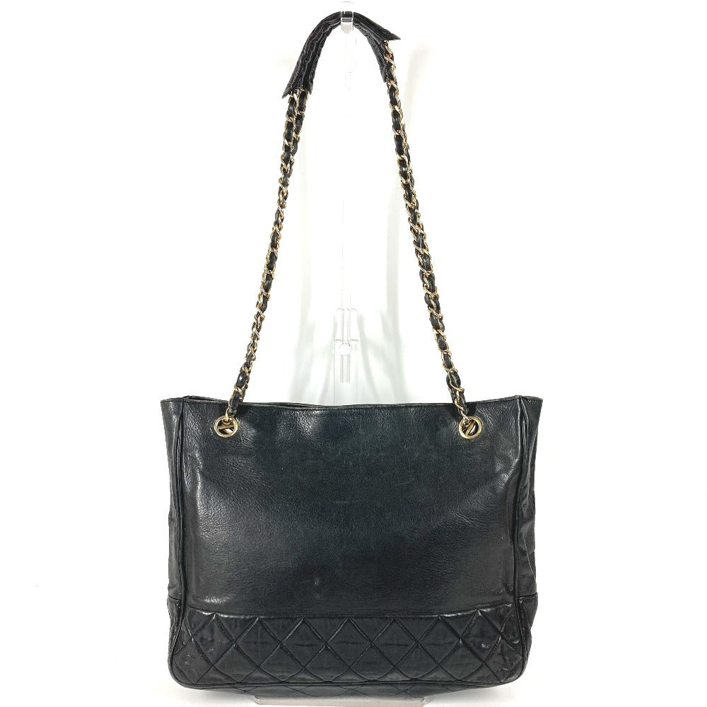 CHANEL Vintage Quilted Matelasse Double Chain Bag Shoulder Tote Bag Chain Bag Shoulder Bag Leather Ladies Black