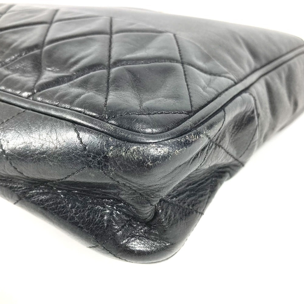 CHANEL Vintage Quilted Matelasse Double Chain Bag Shoulder Tote Bag Chain Bag Shoulder Bag Leather Ladies Black