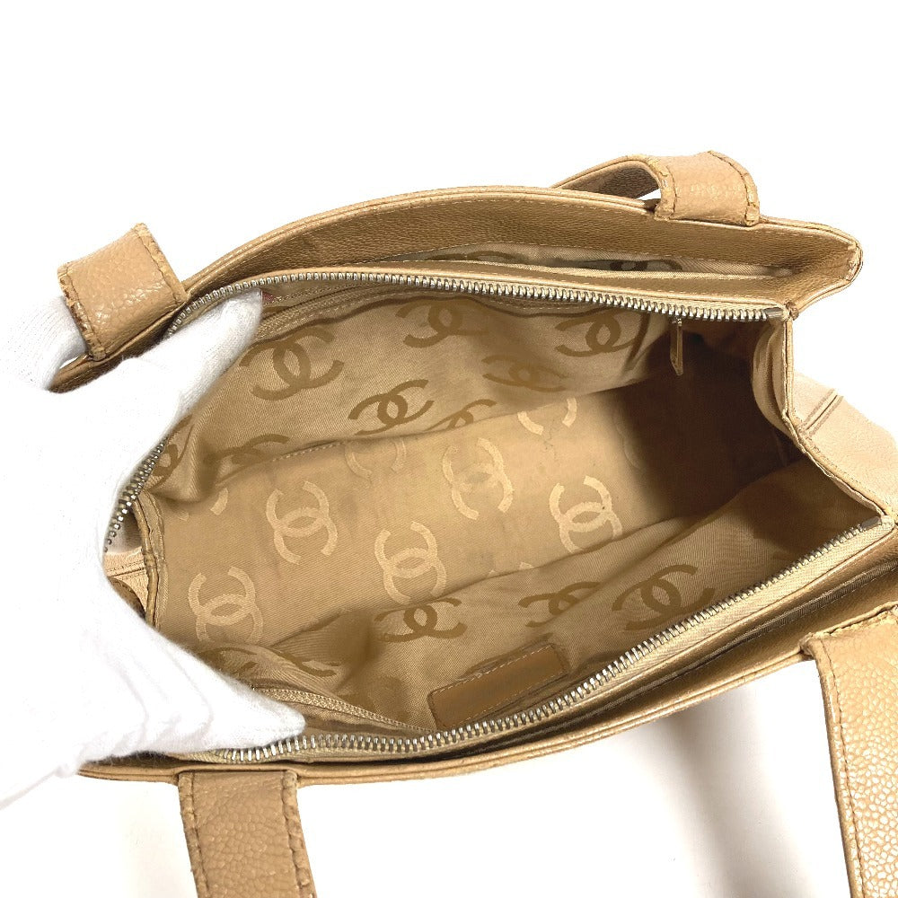 CHANEL ヴィンテージ CC ココマーク ロゴ カバン 肩掛け トートバッグ ショルダーバッグ キャビアスキン レディース ベージュ