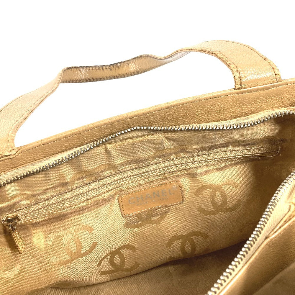 CHANEL ヴィンテージ CC ココマーク ロゴ カバン 肩掛け トートバッグ ショルダーバッグ キャビアスキン レディース ベージュ