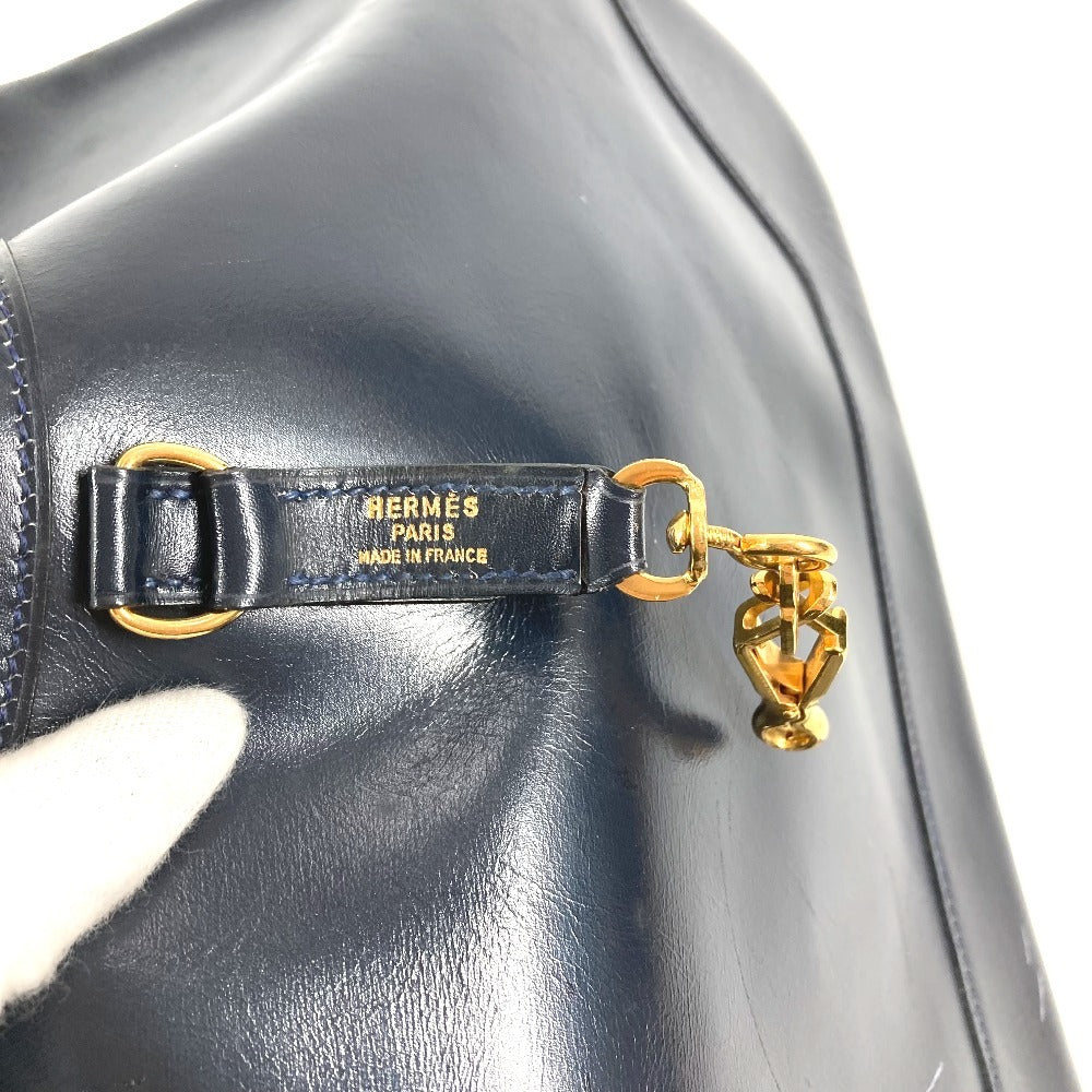 HERMES Vintage Trim 31 Bag Shoulder Bag Tote Bag Leather Unisex Navy