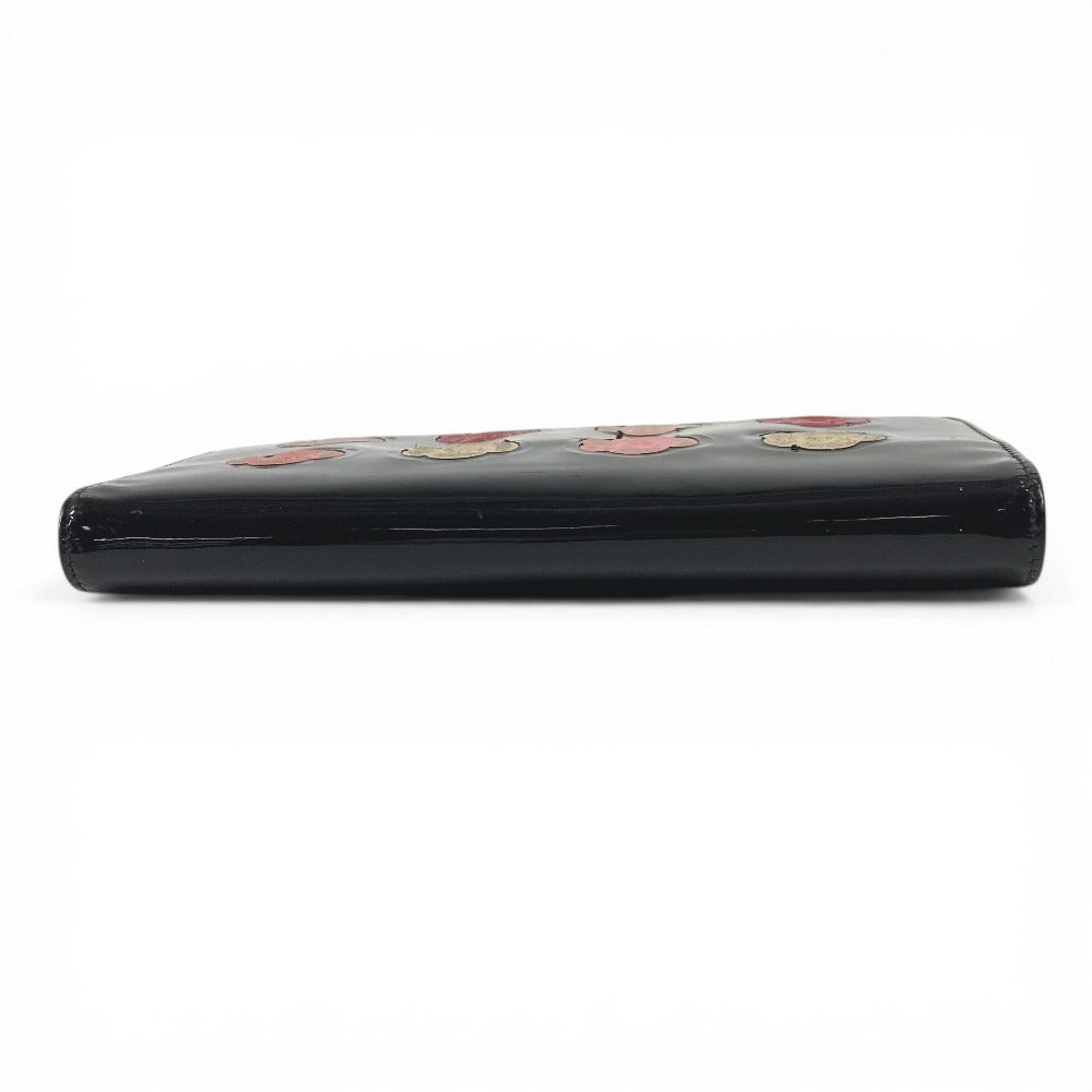CHANEL Camellia Logo Long Wallet Bi-fold Patent Leather Unisex Black