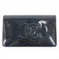CHANEL Camellia Logo Long Wallet Bi-fold Patent Leather Unisex Black