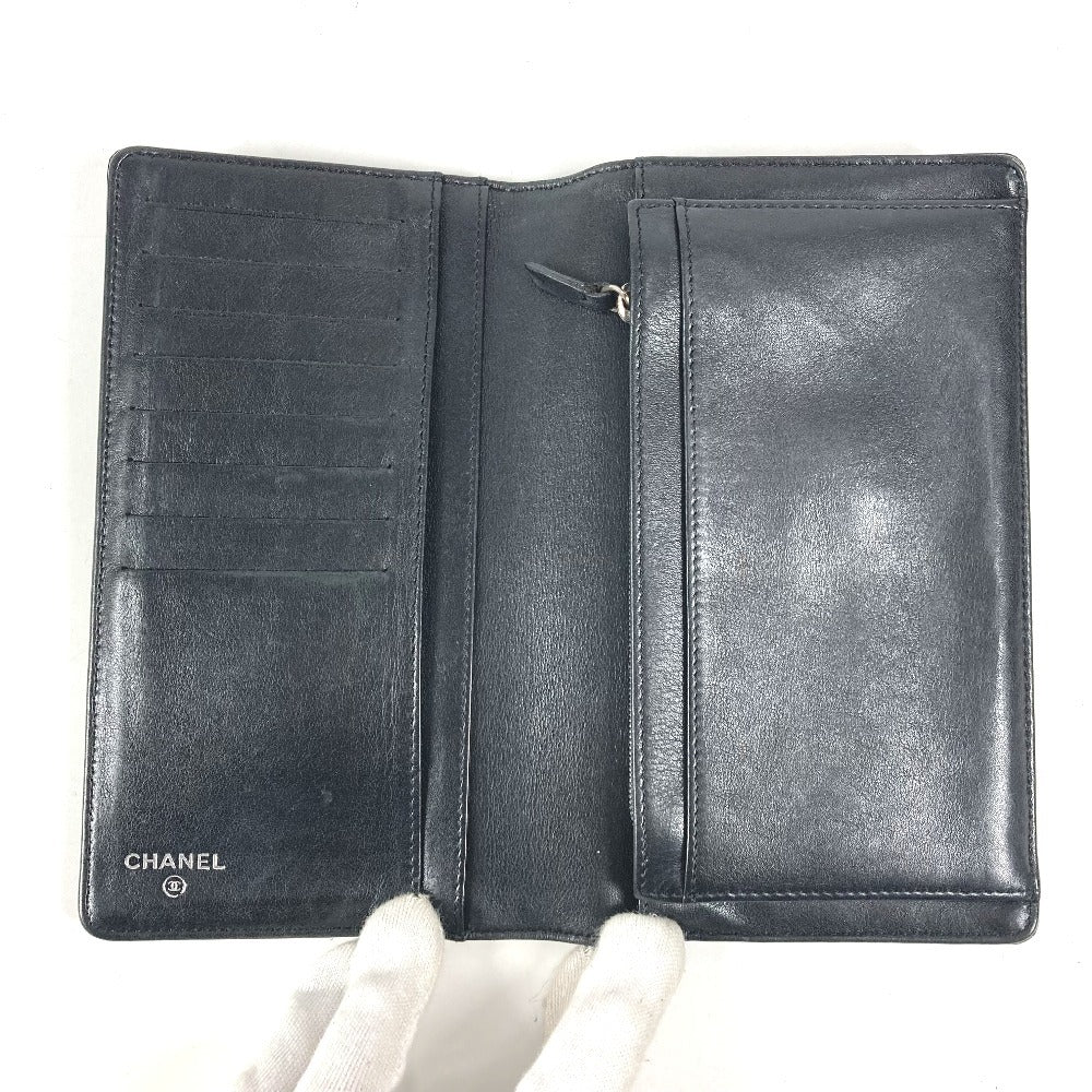 CHANEL Camellia Logo Long Wallet Bi-fold Patent Leather Unisex Black