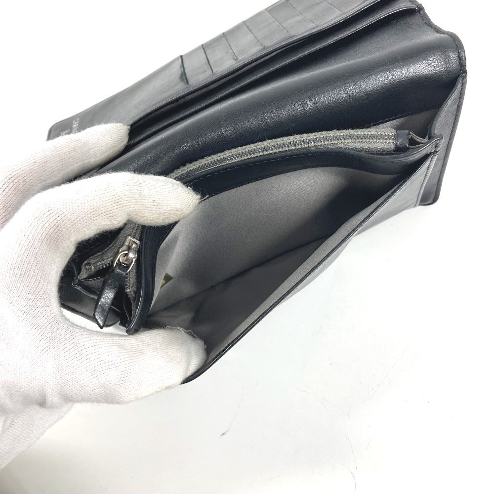 CHANEL Camellia Logo Long Wallet Bi-fold Patent Leather Unisex Black