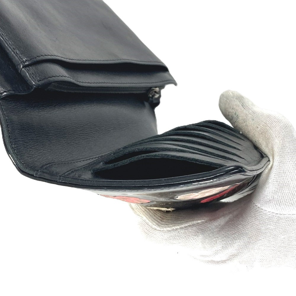 CHANEL Camellia Logo Long Wallet Bi-fold Patent Leather Unisex Black