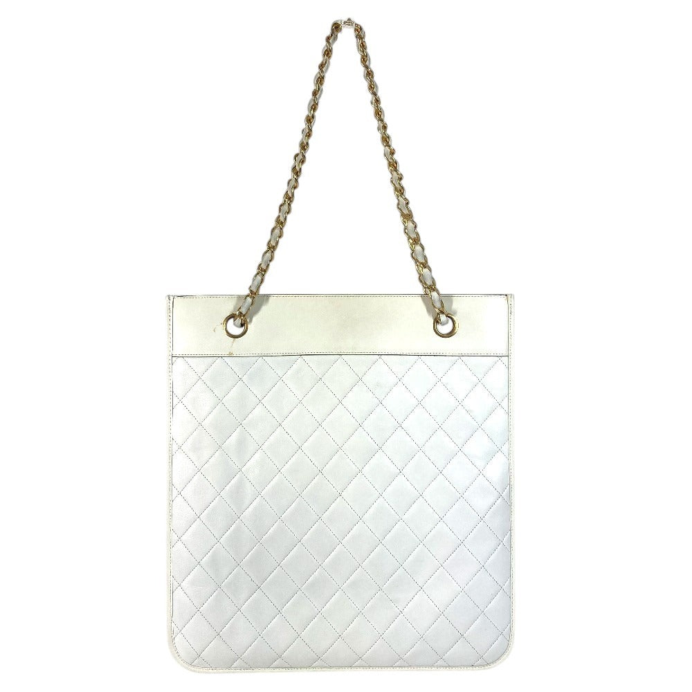 CHANEL Vintage CC Coco Mark Logo Flat Quilted Matelasse Bag Shoulder Bag W Chain Tote Bag Vertical Shoulder Bag Leather Unisex White
