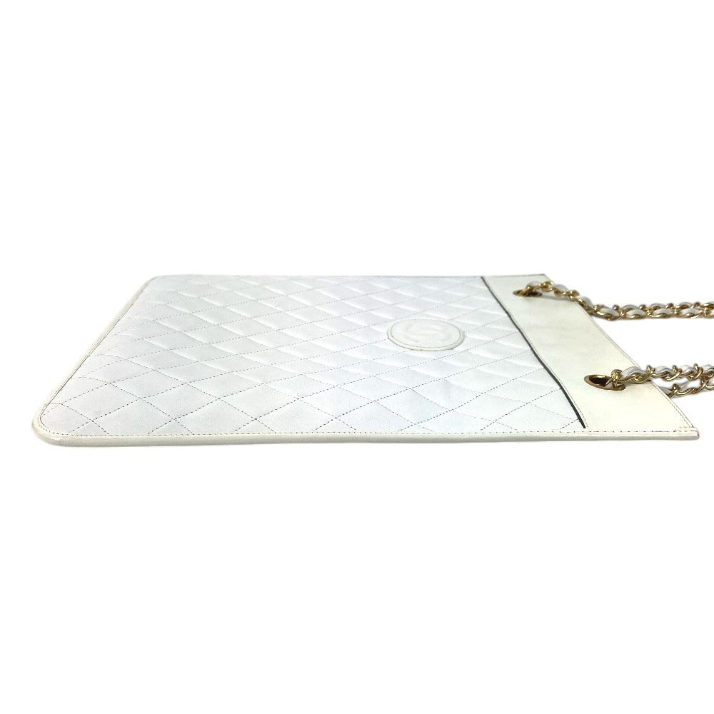 CHANEL Vintage CC Coco Mark Logo Flat Quilted Matelasse Bag Shoulder Bag W Chain Tote Bag Vertical Shoulder Bag Leather Unisex White