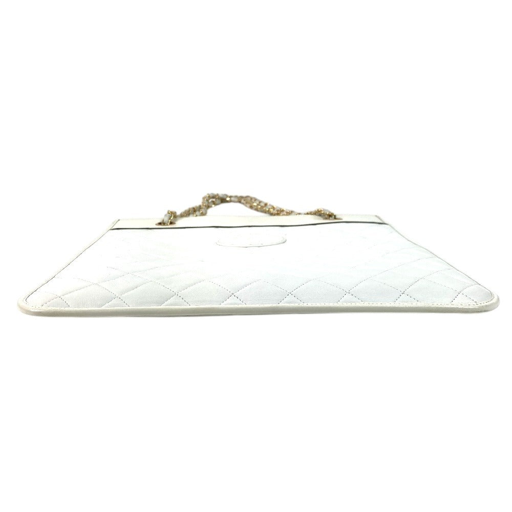 CHANEL Vintage CC Coco Mark Logo Flat Quilted Matelasse Bag Shoulder Bag W Chain Tote Bag Vertical Shoulder Bag Leather Unisex White