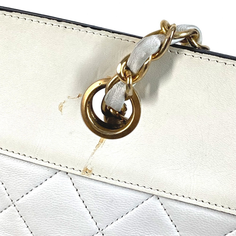 CHANEL Vintage CC Coco Mark Logo Flat Quilted Matelasse Bag Shoulder Bag W Chain Tote Bag Vertical Shoulder Bag Leather Unisex White