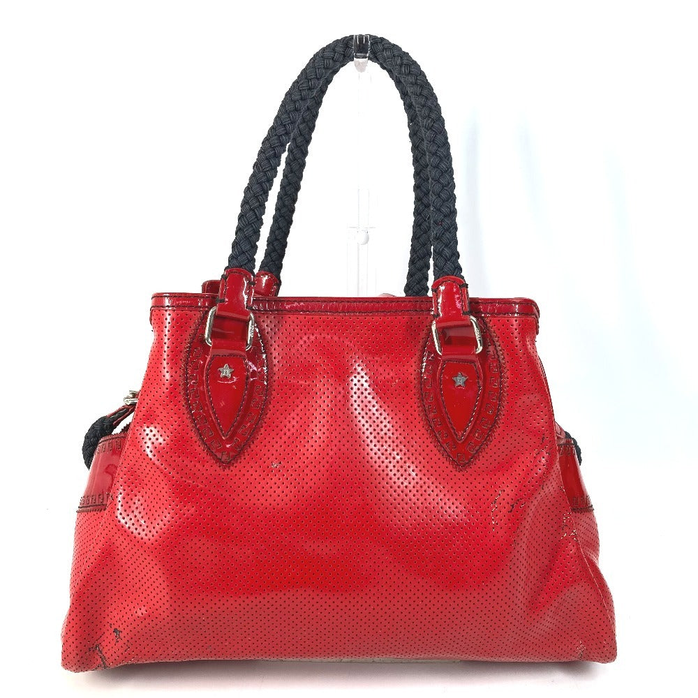 FENDI FF โลโก้ Etnico ปักฉลุ กระเป๋า สะพายข้าง Tote Shoulder Bag หนังแก้ว สีแดง Unise x