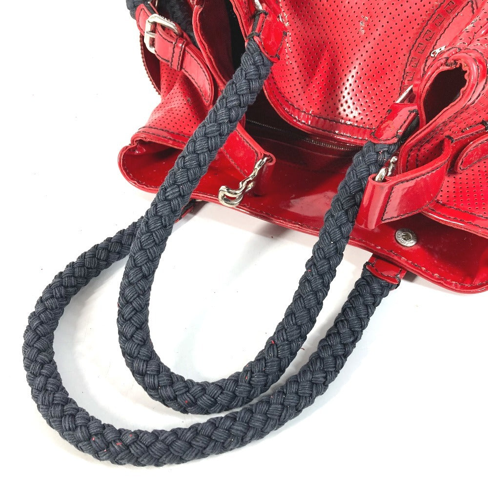FENDI FF โลโก้ Etnico ปักฉลุ กระเป๋า สะพายข้าง Tote Shoulder Bag หนังแก้ว สีแดง Unise x