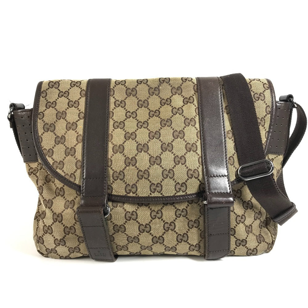 GUCCI 145859 GG โลโก้ กระเป๋าสะพายข้าง กระเป๋าสะพายข้าง Messenger Bag GG Canvas/หนัง Unisex สีเบจ