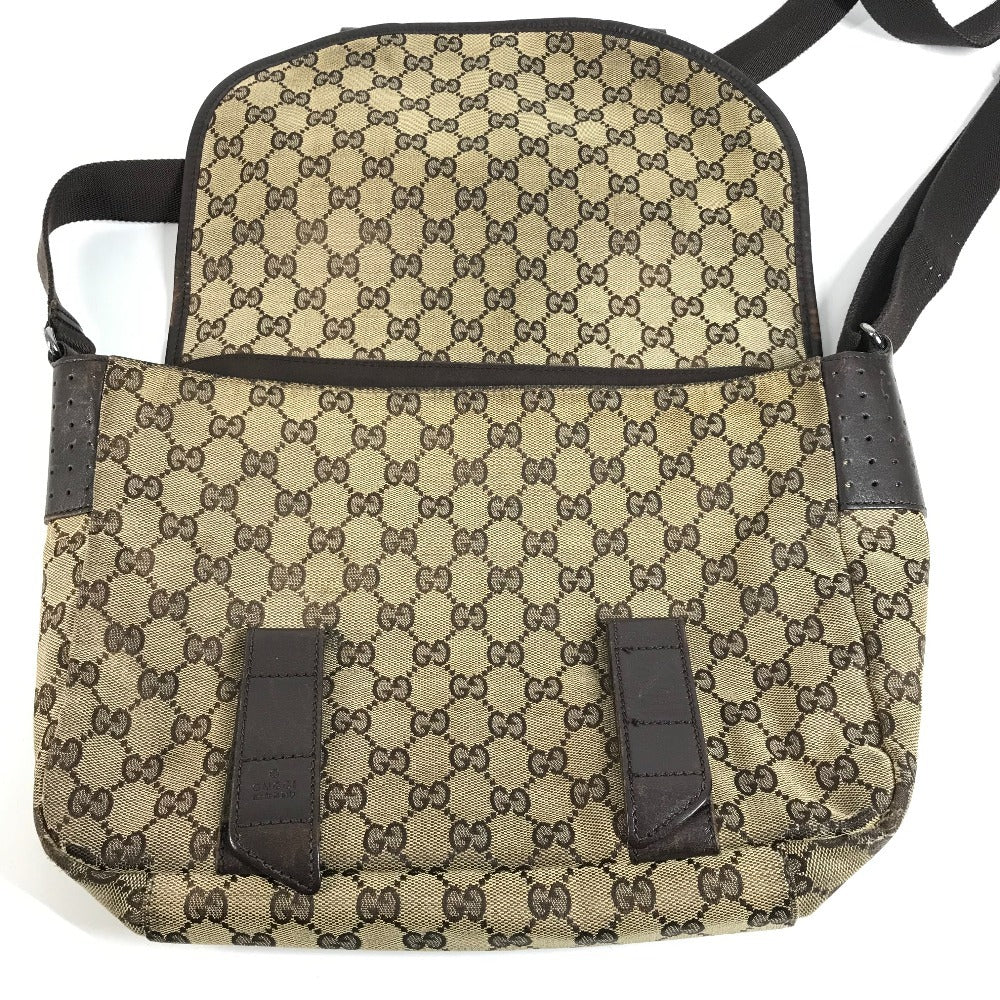 GUCCI 145859 GG โลโก้ กระเป๋าสะพายข้าง กระเป๋าสะพายข้าง Messenger Bag GG Canvas/หนัง Unisex สีเบจ