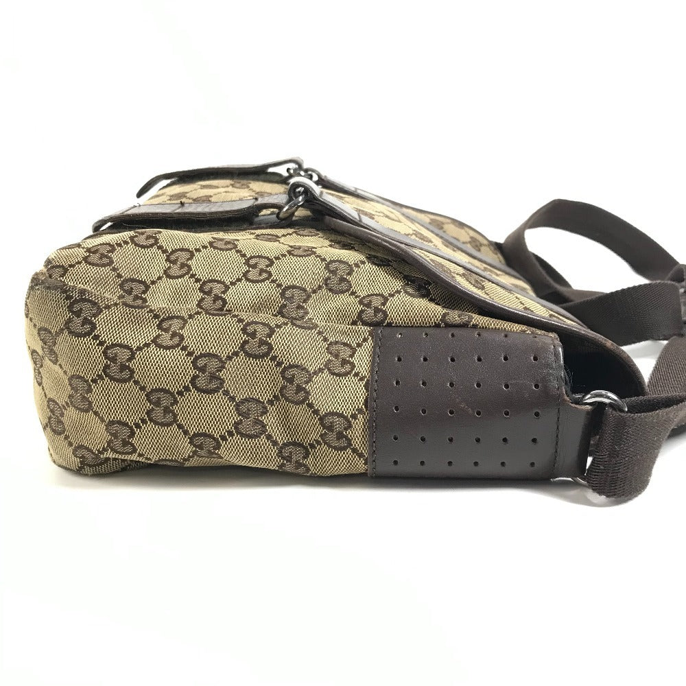 GUCCI 145859 GG โลโก้ กระเป๋าสะพายข้าง กระเป๋าสะพายข้าง Messenger Bag GG Canvas/หนัง Unisex สีเบจ