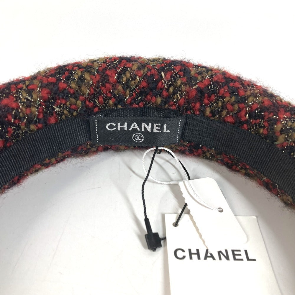 CHANEL 21K ツイード CC ココマーク ロゴ ヘッドバンド ヘアバンド ヘアアクセサリー カチューシャ ツイード レディース レッド系