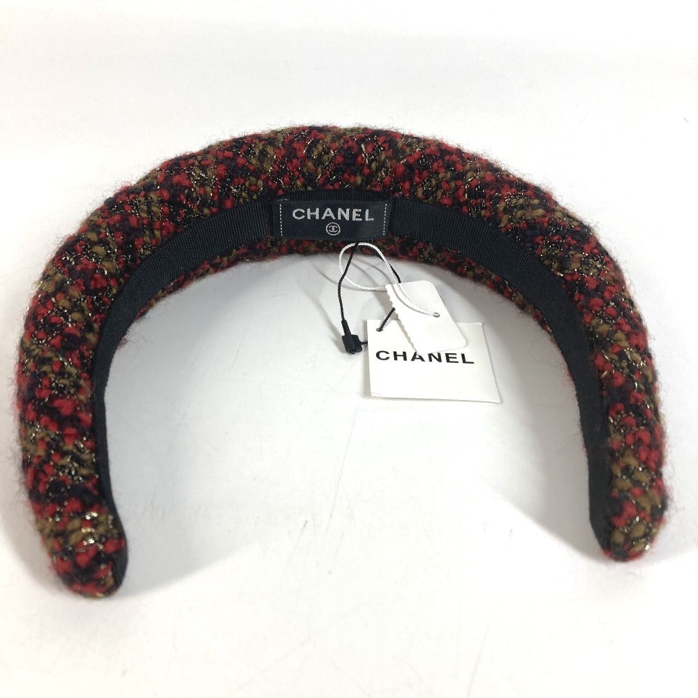CHANEL 21K ツイード CC ココマーク ロゴ ヘッドバンド ヘアバンド ヘアアクセサリー カチューシャ ツイード レディース レッド系