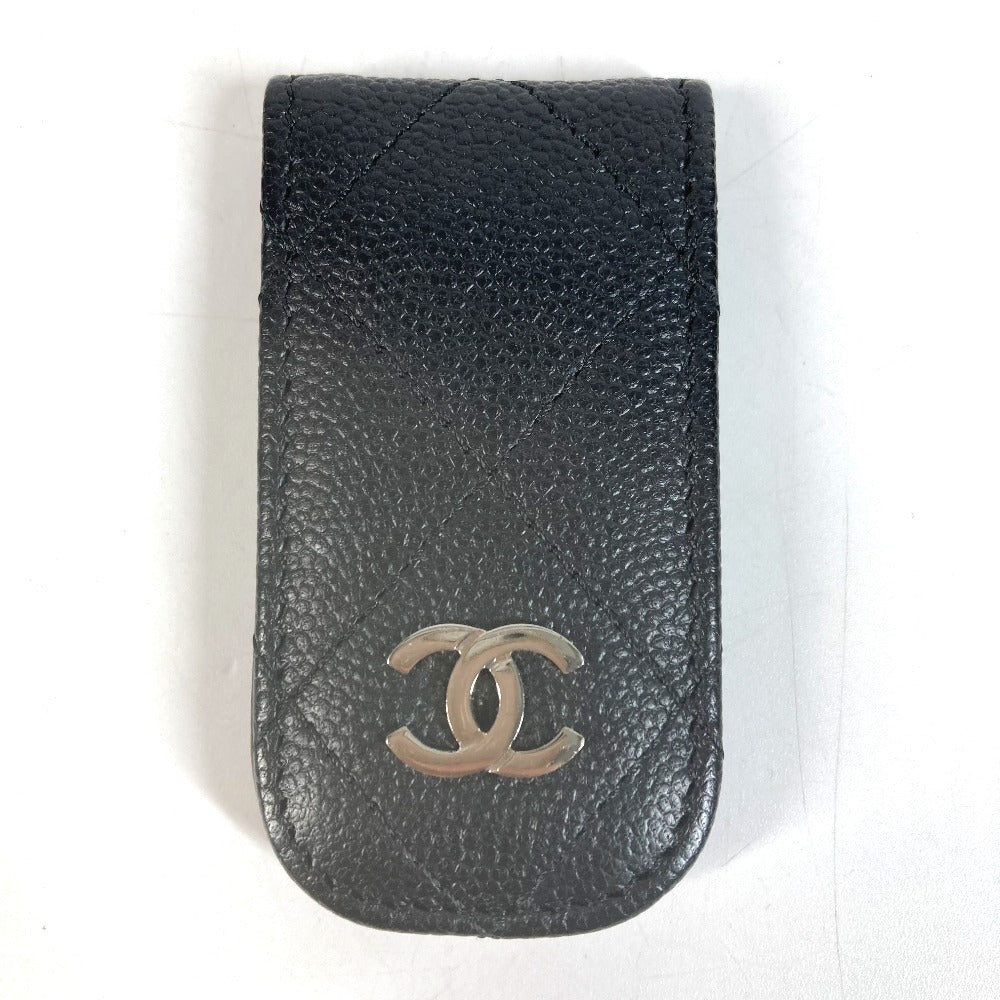 CHANEL CC ココマーク ロゴ マトラッセ キルティング 財布 札ばさみ マネークリップ キャビアスキン ユニセックス ブラック