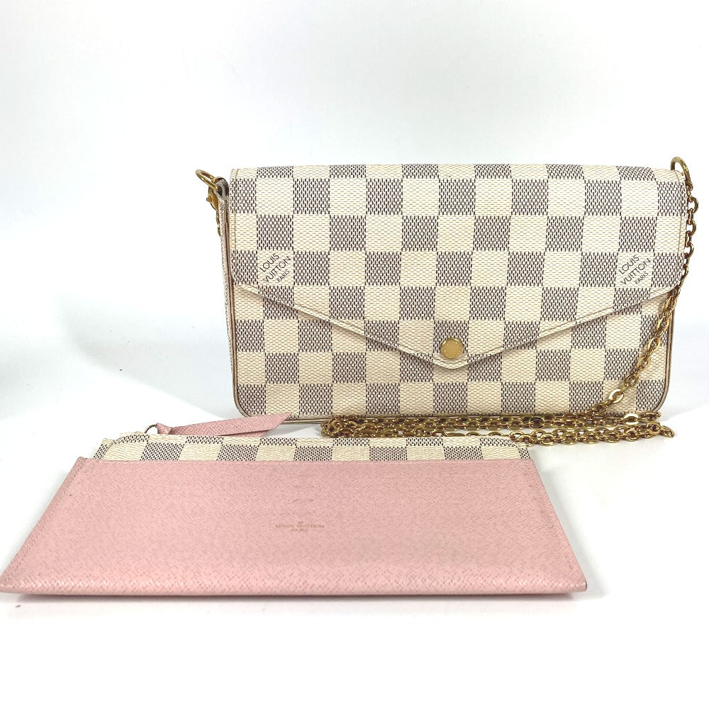 LOUIS VUITTON N63106 Damier Azur Pochette Felicie, card case, coin case, wallet, chain bag, long wallet, Damier Azur canvas, women's, Rose Ballerine, pink