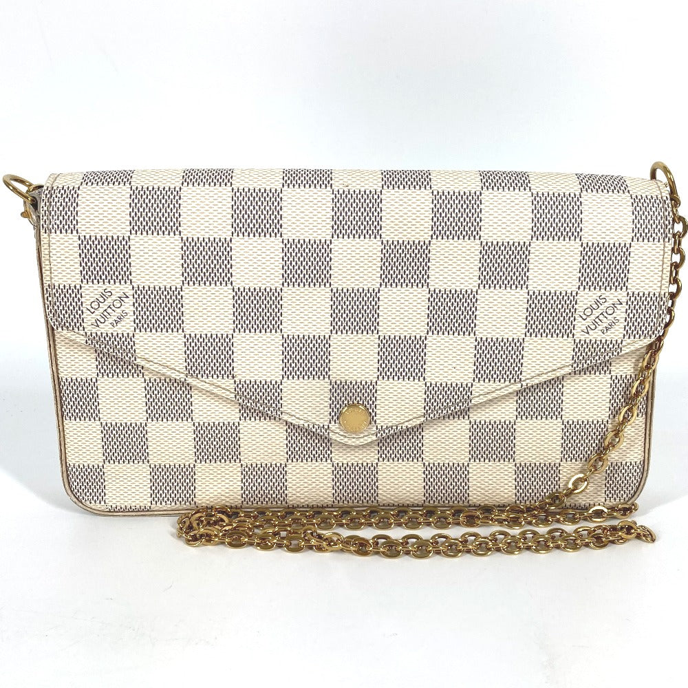 LOUIS VUITTON N63106 Damier Azur Pochette Felicie, card case, coin case, wallet, chain bag, long wallet, Damier Azur canvas, women's, Rose Ballerine, pink