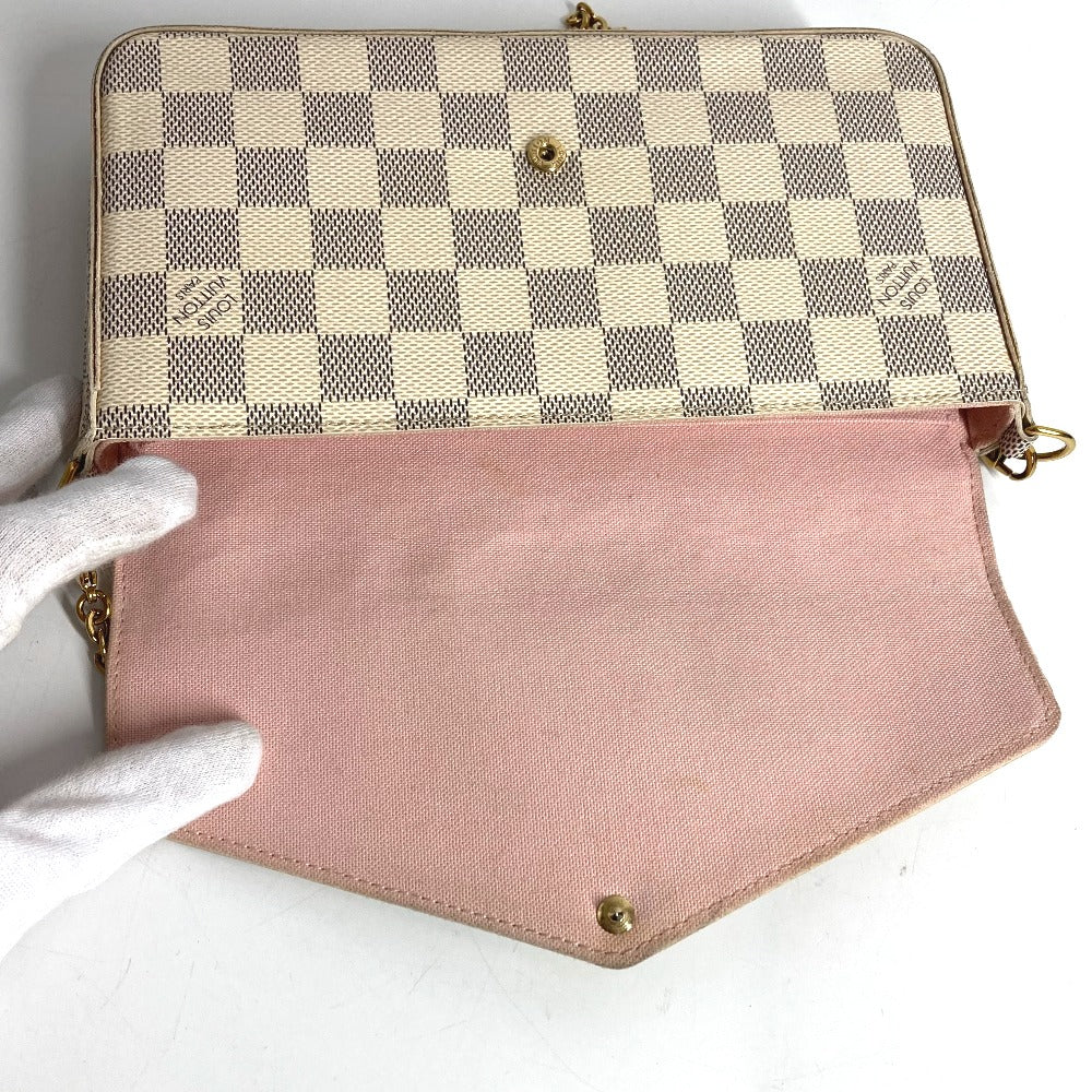 LOUIS VUITTON N63106 Damier Azur Pochette Felicie, card case, coin case, wallet, chain bag, long wallet, Damier Azur canvas, women's, Rose Ballerine, pink