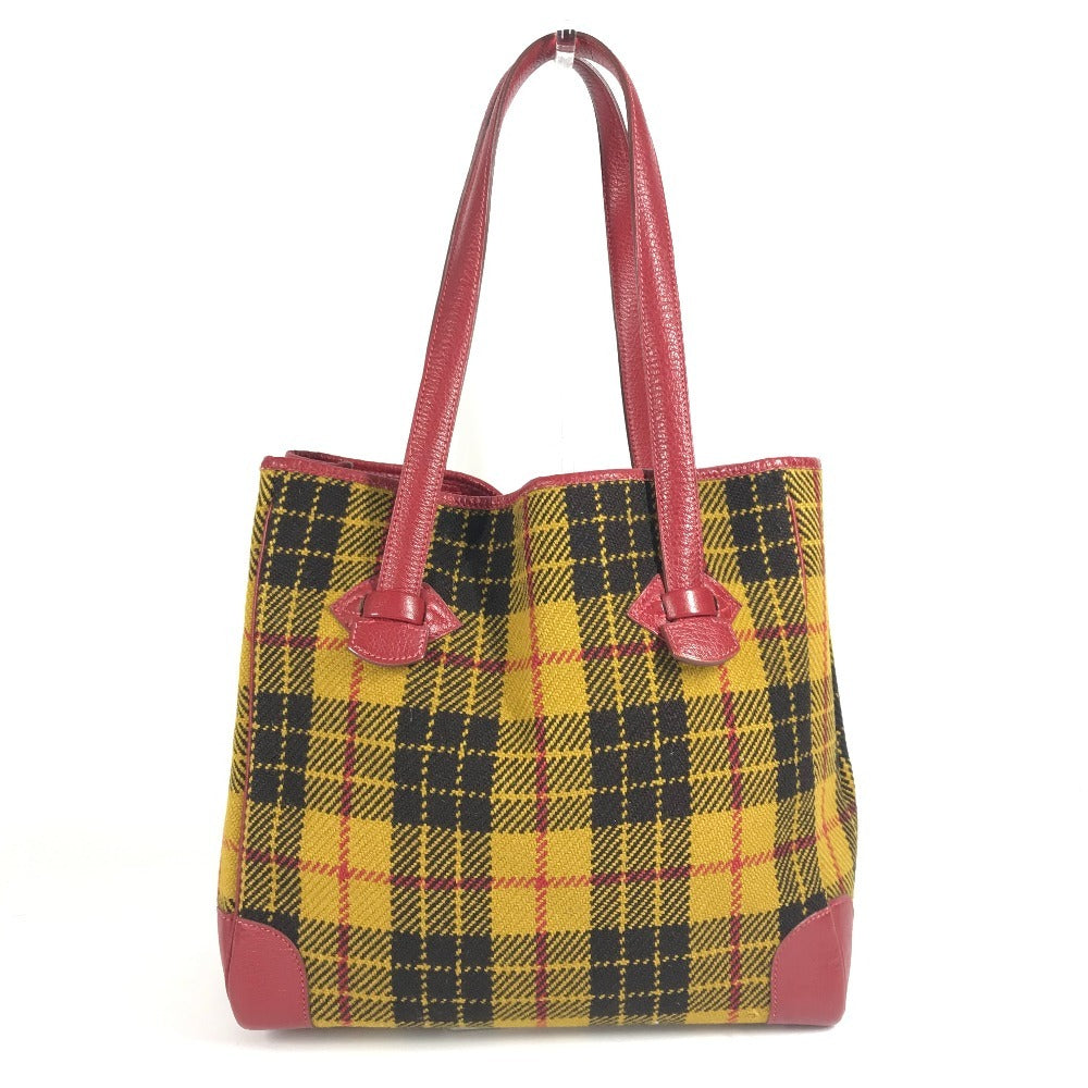 HERMES ギャロップ チェック トートバッグ 肩掛け カバン ショルダーバッグ ウール ユニセックス レッド