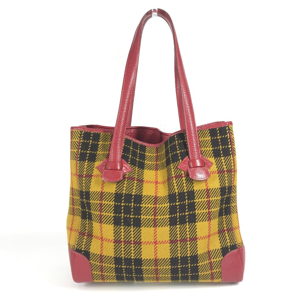 HERMES ギャロップ チェック トートバッグ 肩掛け カバン ショルダーバッグ ウール ユニセックス レッド