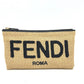 FENDI 8N0149 Straw Logo Bag Pouch Clutch Bag Raffia Unisex Beige