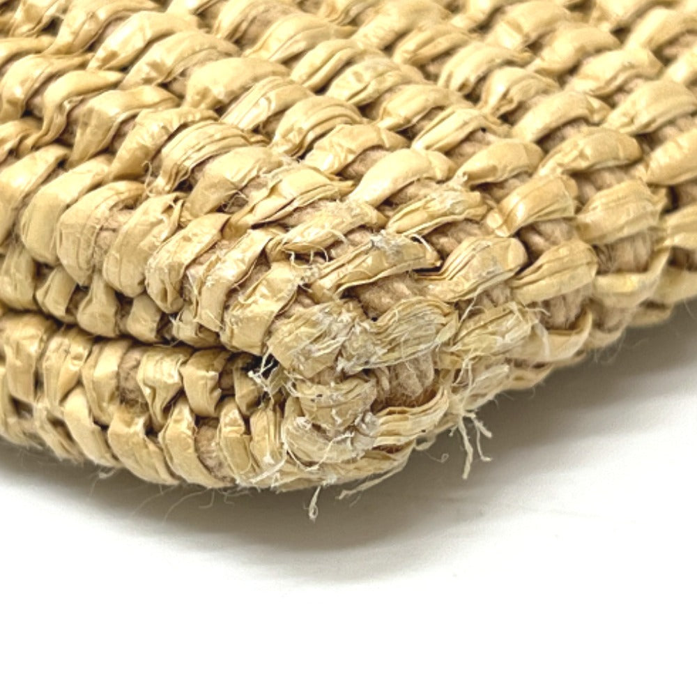 FENDI 8N0149 Straw Logo Bag Pouch Clutch Bag Raffia Unisex Beige
