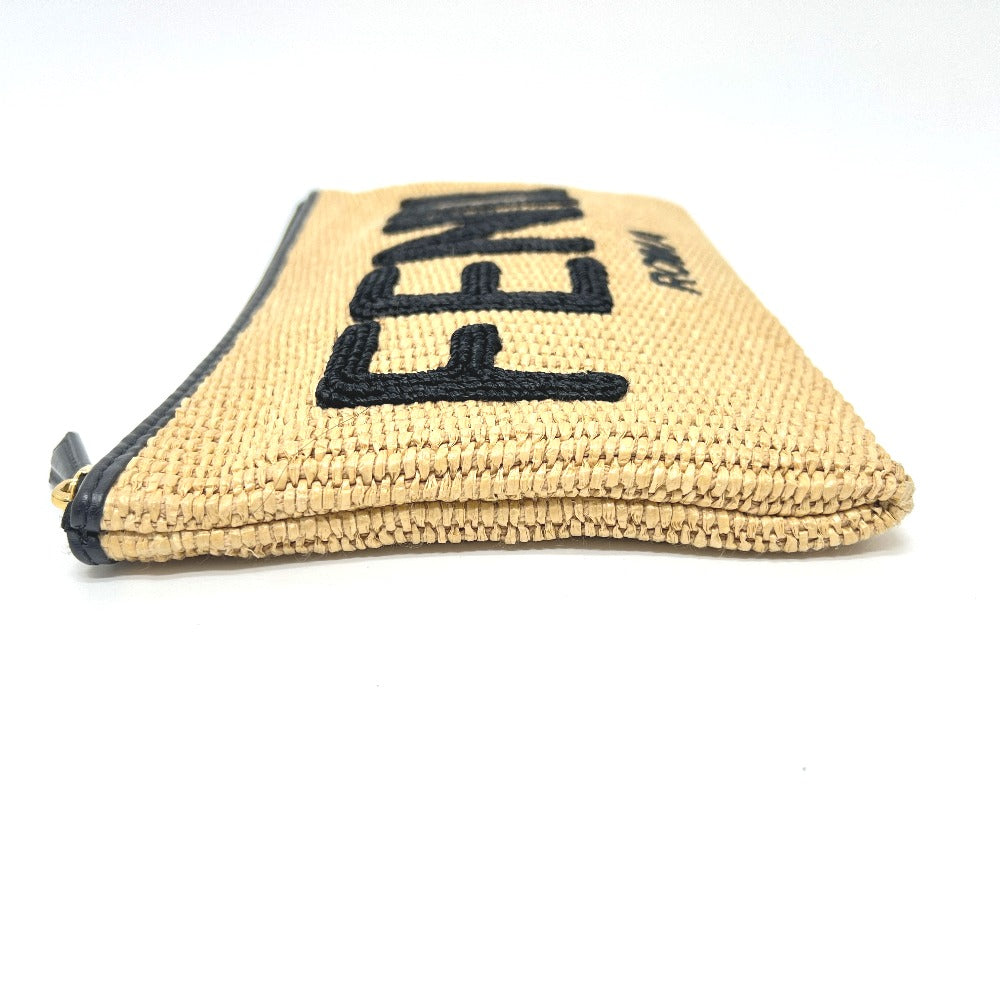 FENDI 8N0149 Straw Logo Bag Pouch Clutch Bag Raffia Unisex Beige