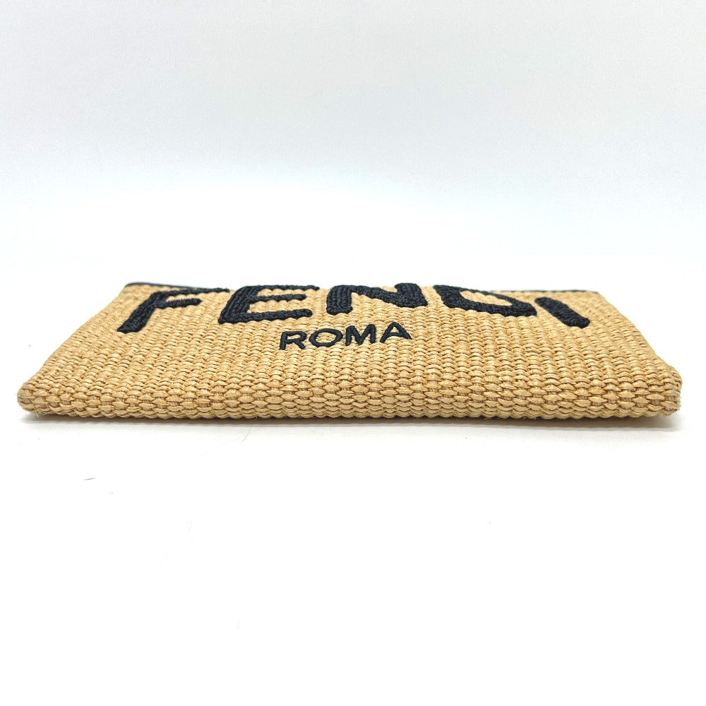 FENDI 8N0149 Straw Logo Bag Pouch Clutch Bag Raffia Unisex Beige