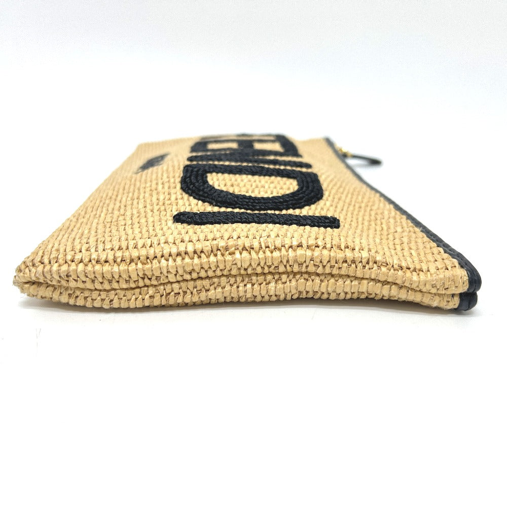 FENDI 8N0149 Straw Logo Bag Pouch Clutch Bag Raffia Unisex Beige