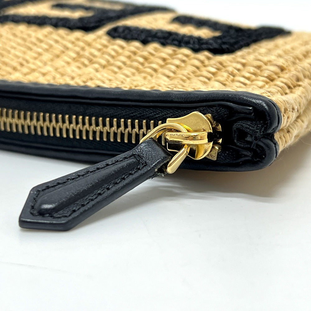 FENDI 8N0149 Straw Logo Bag Pouch Clutch Bag Raffia Unisex Beige