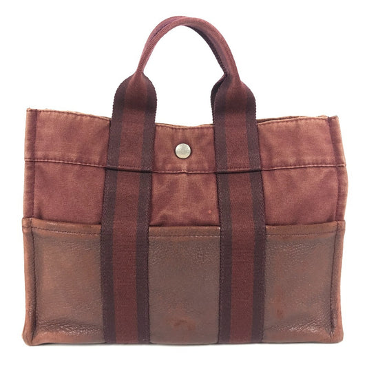 HERMES ハーフレザー 革 フールトゥPM フールトゥ PM カバン トートバッグ ハンドバッグ レザー/キャンバス ユニセックス ワインレッド