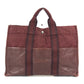 HERMES Half Leather Foule MM Tote Bag, Canvas/Leather Handbag, Unisex, Wine Red
