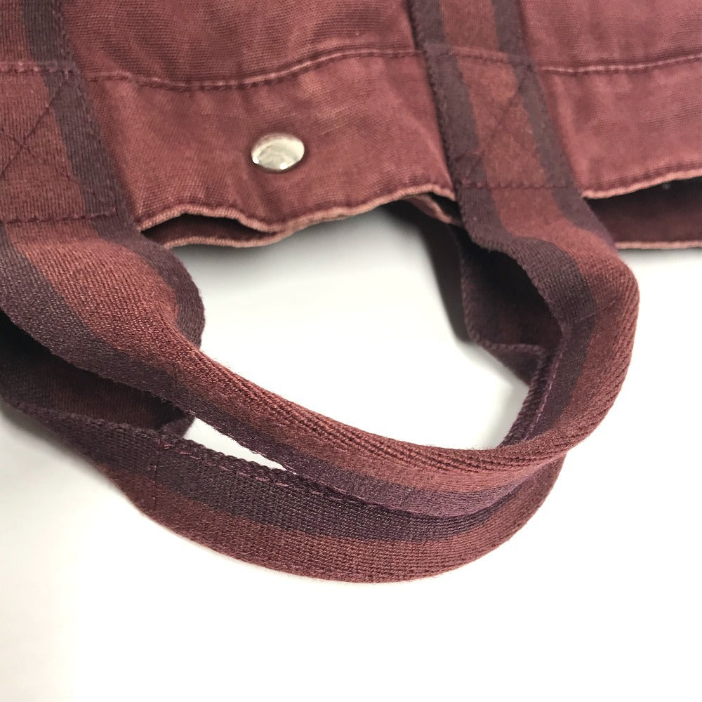 HERMES Half Leather Foule MM Tote Bag, Canvas/Leather Handbag, Unisex, Wine Red