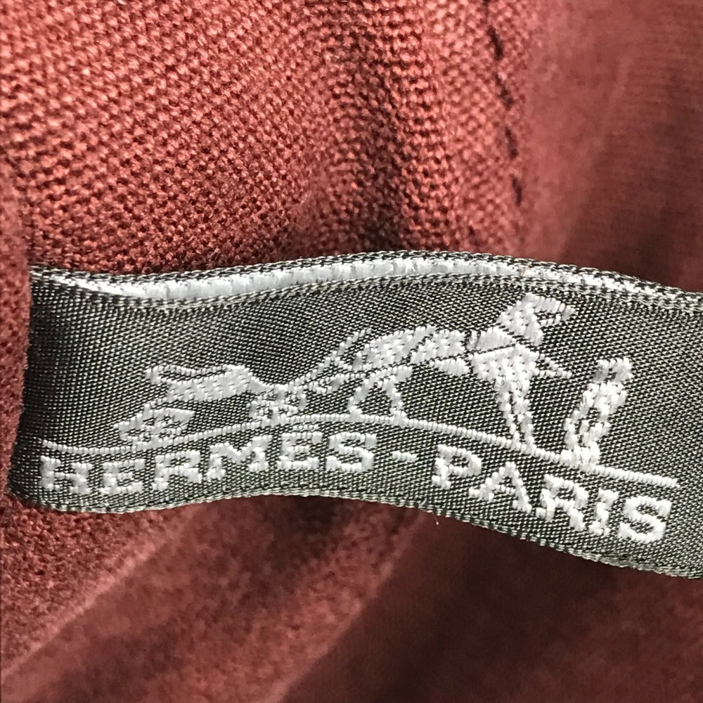 HERMES Half Leather Foule MM Tote Bag, Canvas/Leather Handbag, Unisex, Wine Red