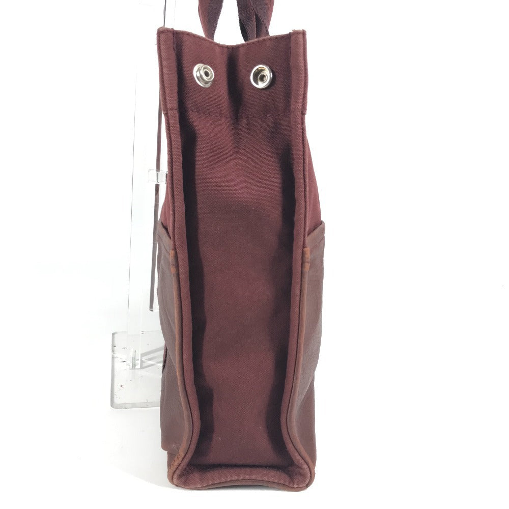 HERMES Half Leather Foule MM Tote Bag, Canvas/Leather Handbag, Unisex, Wine Red