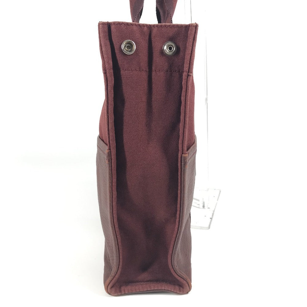 HERMES Half Leather Foule MM Tote Bag, Canvas/Leather Handbag, Unisex, Wine Red