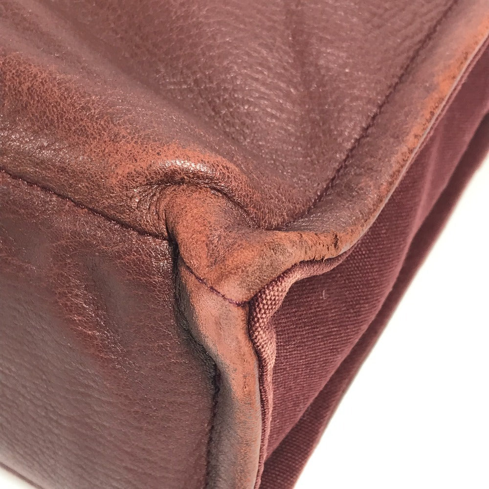 HERMES Half Leather Foule MM Tote Bag, Canvas/Leather Handbag, Unisex, Wine Red
