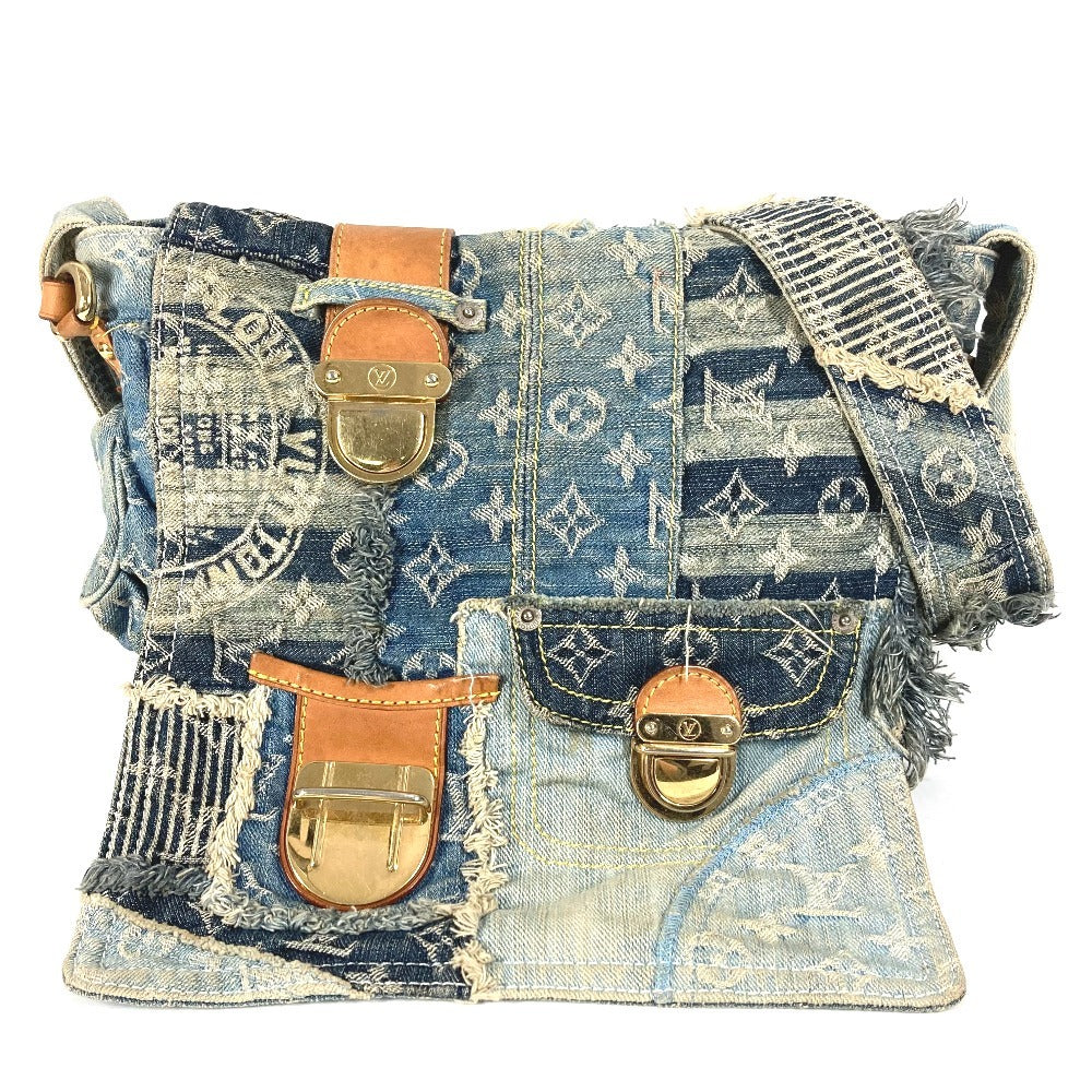 LOUIS VUITTON M95374 Monogram Denim Patchwork Posty Bag, Flap Messenger Bag, Shoulder Bag, Unisex, Blue