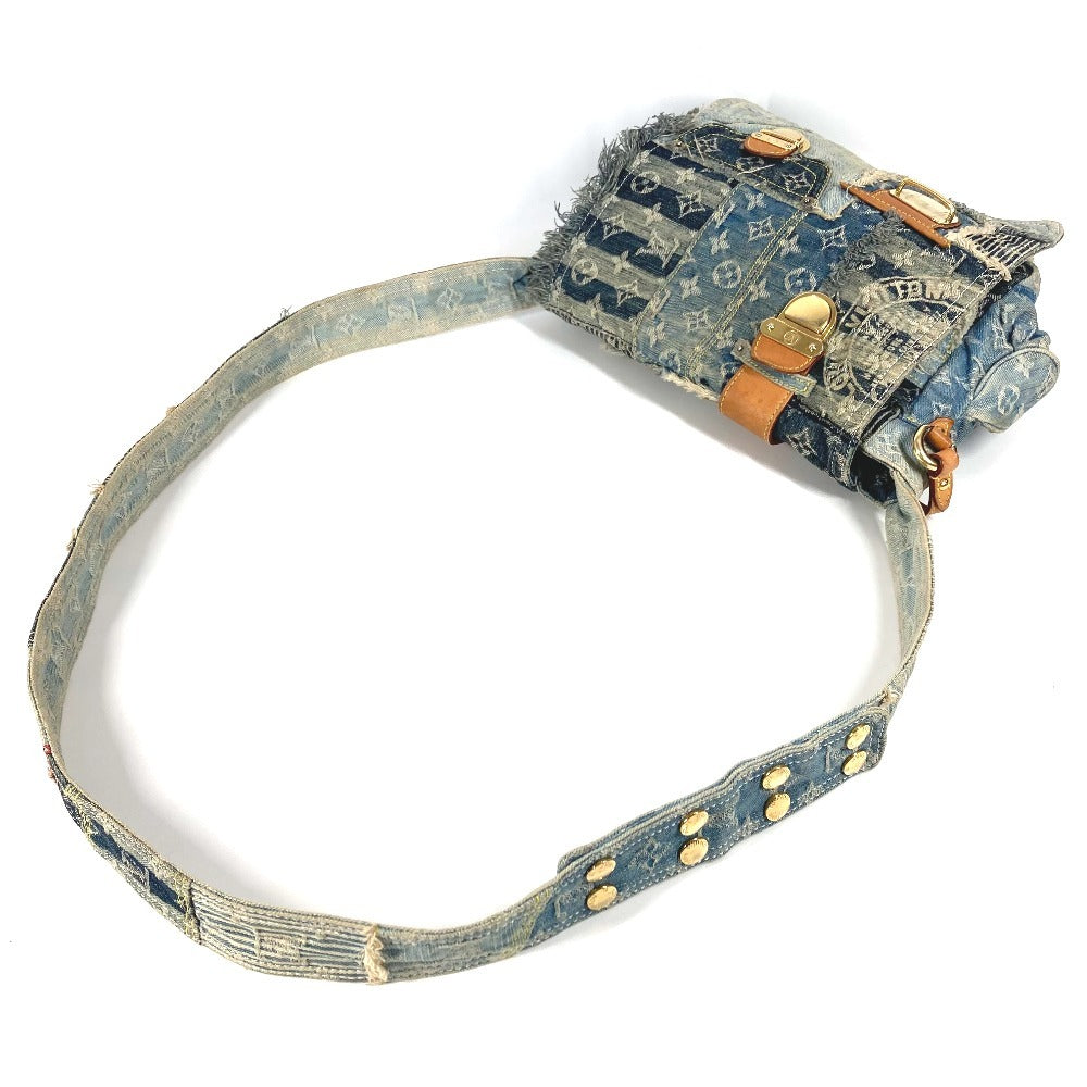 LOUIS VUITTON M95374 Monogram Denim Patchwork Posty Bag, Flap Messenger Bag, Shoulder Bag, Unisex, Blue