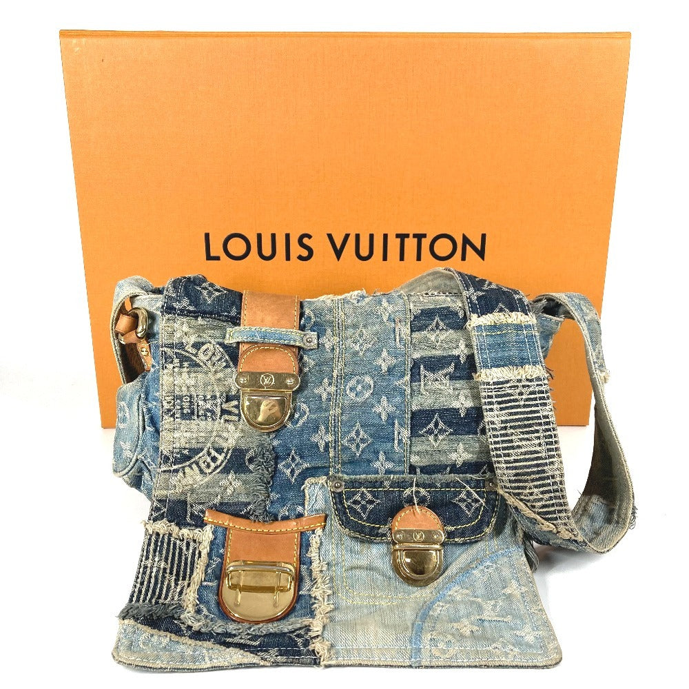 LOUIS VUITTON M95374 Monogram Denim Patchwork Posty Bag, Flap Messenger Bag, Shoulder Bag, Unisex, Blue