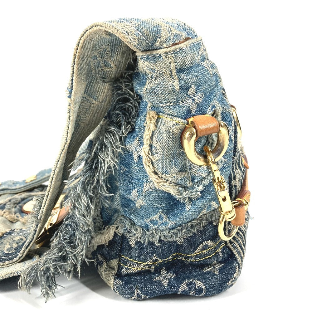 LOUIS VUITTON M95374 Monogram Denim Patchwork Posty Bag, Flap Messenger Bag, Shoulder Bag, Unisex, Blue