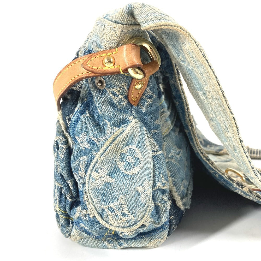 LOUIS VUITTON M95374 Monogram Denim Patchwork Posty Bag, Flap Messenger Bag, Shoulder Bag, Unisex, Blue